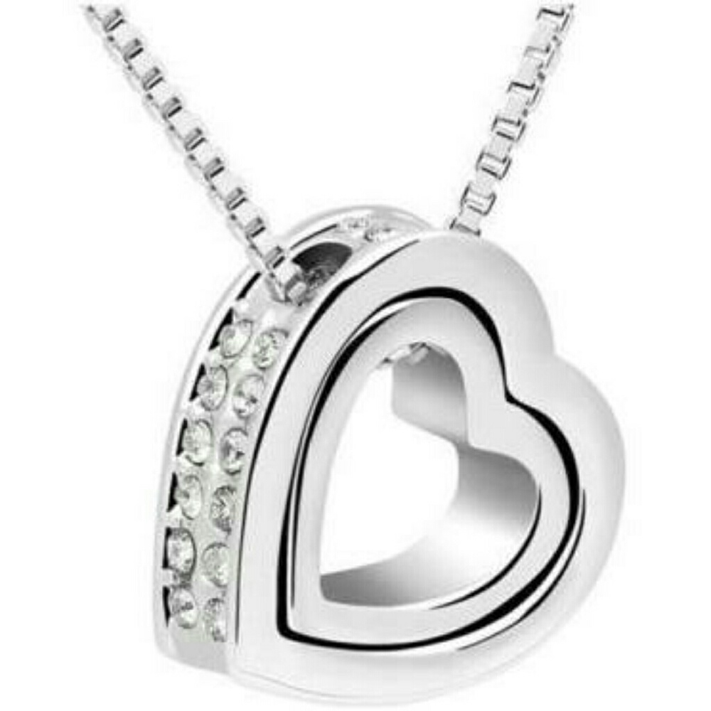Double Heart Silver Gold Plated Pendant Necklace